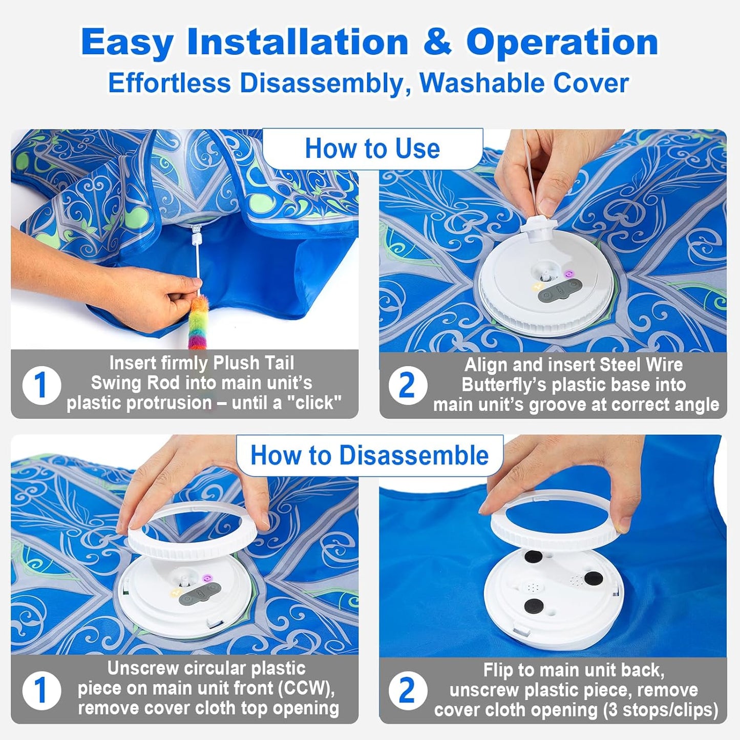 Interactive Cat Toys for Indoor Cats - Rechargeable Touch Activated Hide and Seek Kitten Toy with Fluttering