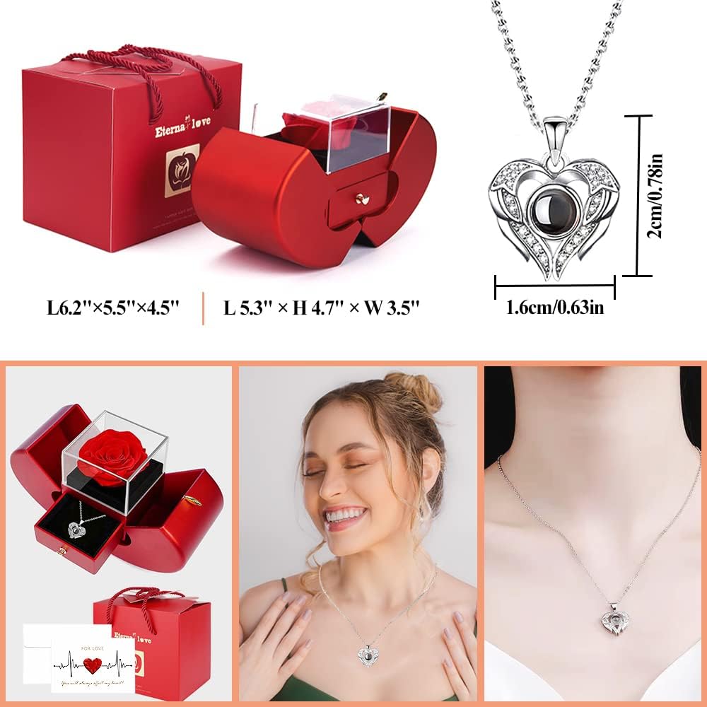Preserved Real Rose with I love you Necklace