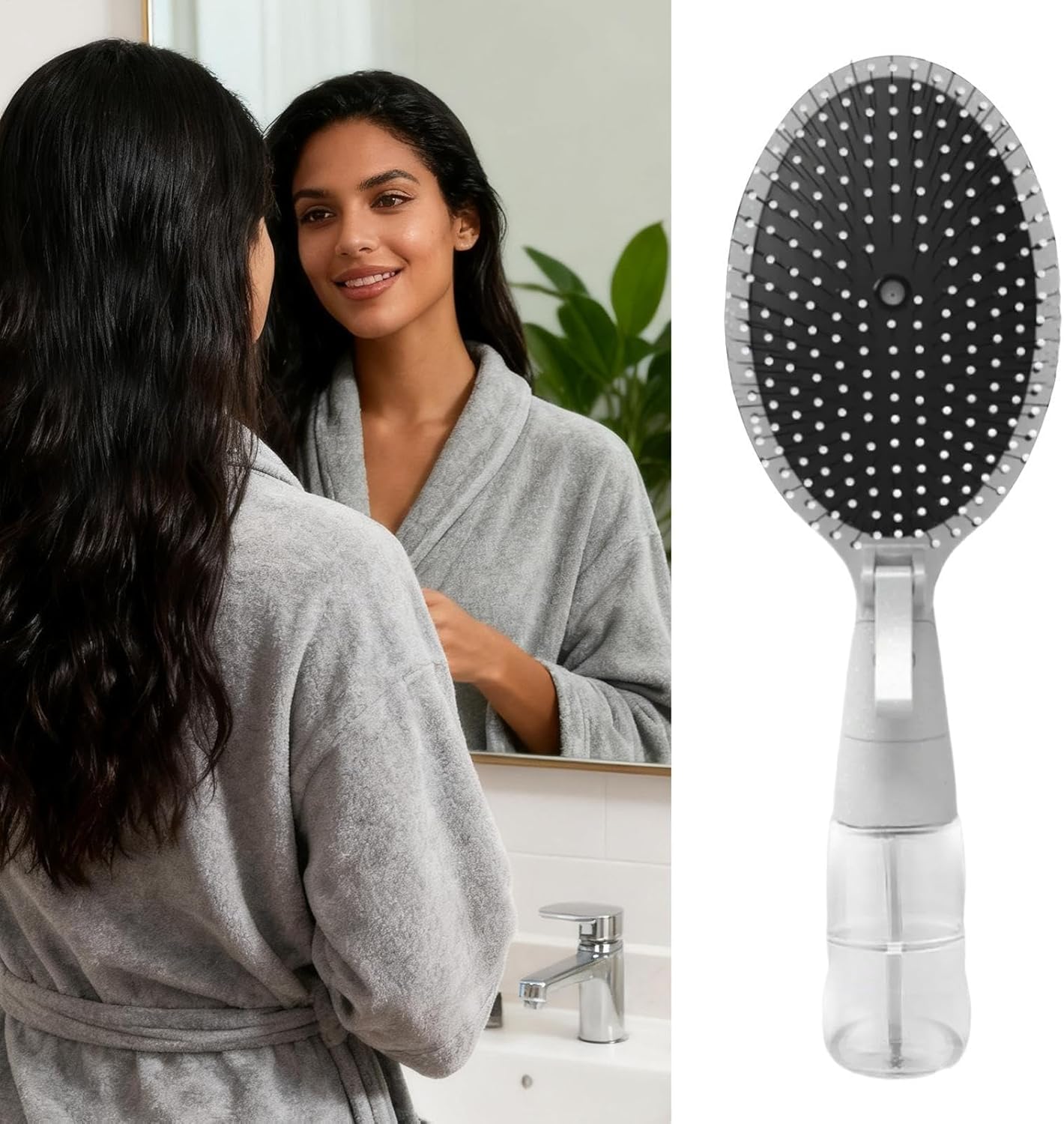 2-in-1 Spray Hair Brush with Water Reservoir – Refillable Mist Detangling Brush for Wet & Dry Hair Styling, Anti-Frizz Hair Brush for Women, Men & Kids