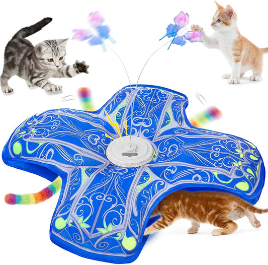 Interactive Cat Toys for Indoor Cats -  Rechargeable Touch Activated Hide and Seek Kitten Toy with Fluttering