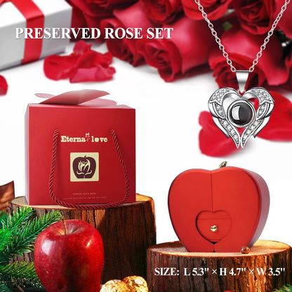 Preserved Real Rose with I love you Necklace