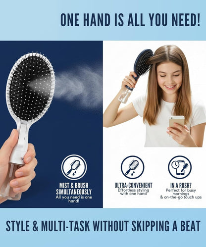 2-in-1 Spray Hair Brush with Water Reservoir – Refillable Mist Detangling Brush for Wet & Dry Hair Styling, Anti-Frizz Hair Brush for Women, Men & Kids