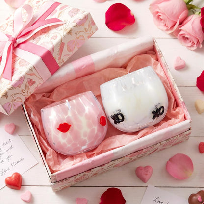 Set of 2 Valentine's Day Candles 7oz Soy Wax Jar Icon Glass Candles with Red Lips