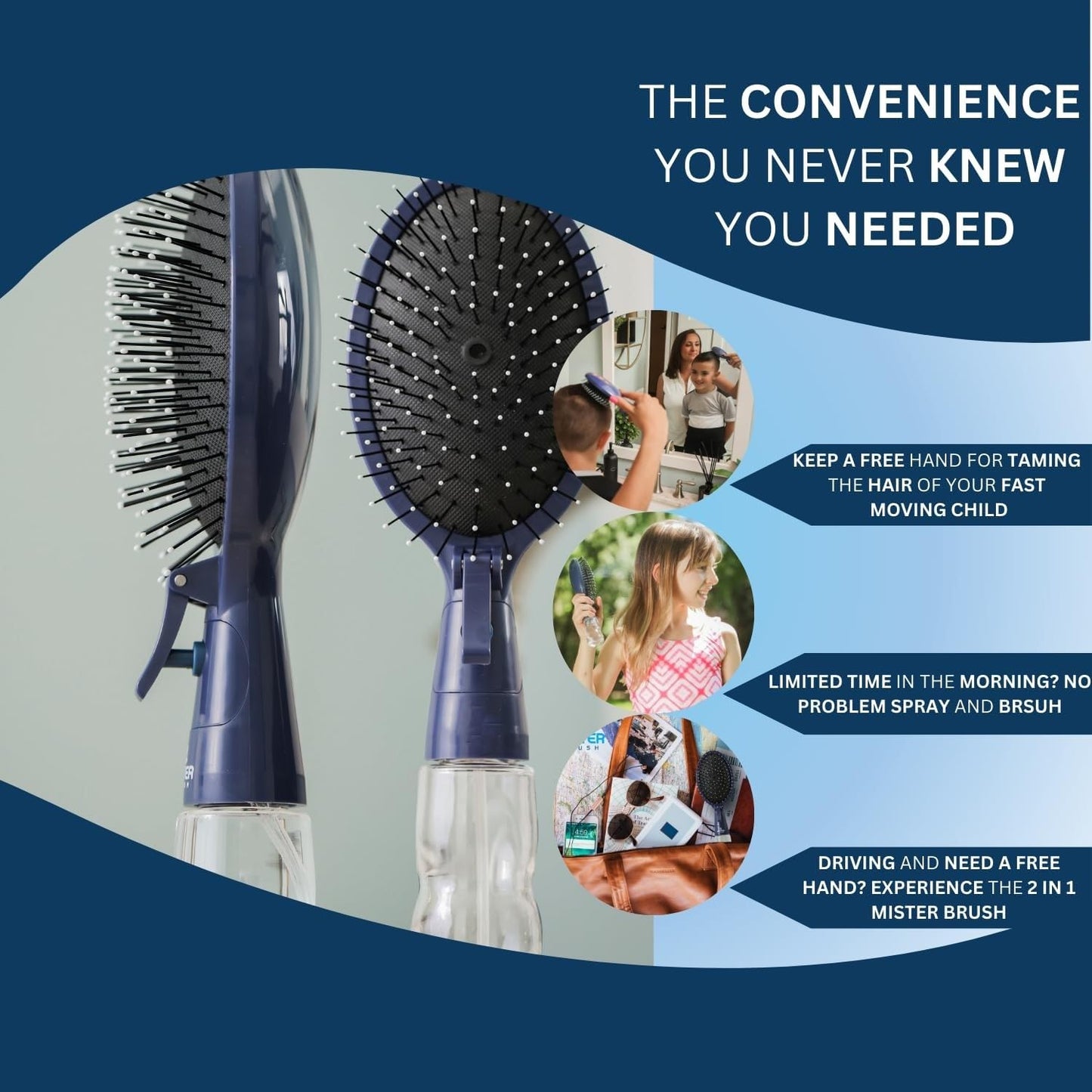 2-in-1 Spray Hair Brush with Water Reservoir – Refillable Mist Detangling Brush for Wet & Dry Hair Styling, Anti-Frizz Hair Brush for Women, Men & Kids