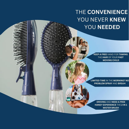 2-in-1 Spray Hair Brush with Water Reservoir – Refillable Mist Detangling Brush for Wet & Dry Hair Styling, Anti-Frizz Hair Brush for Women, Men & Kids