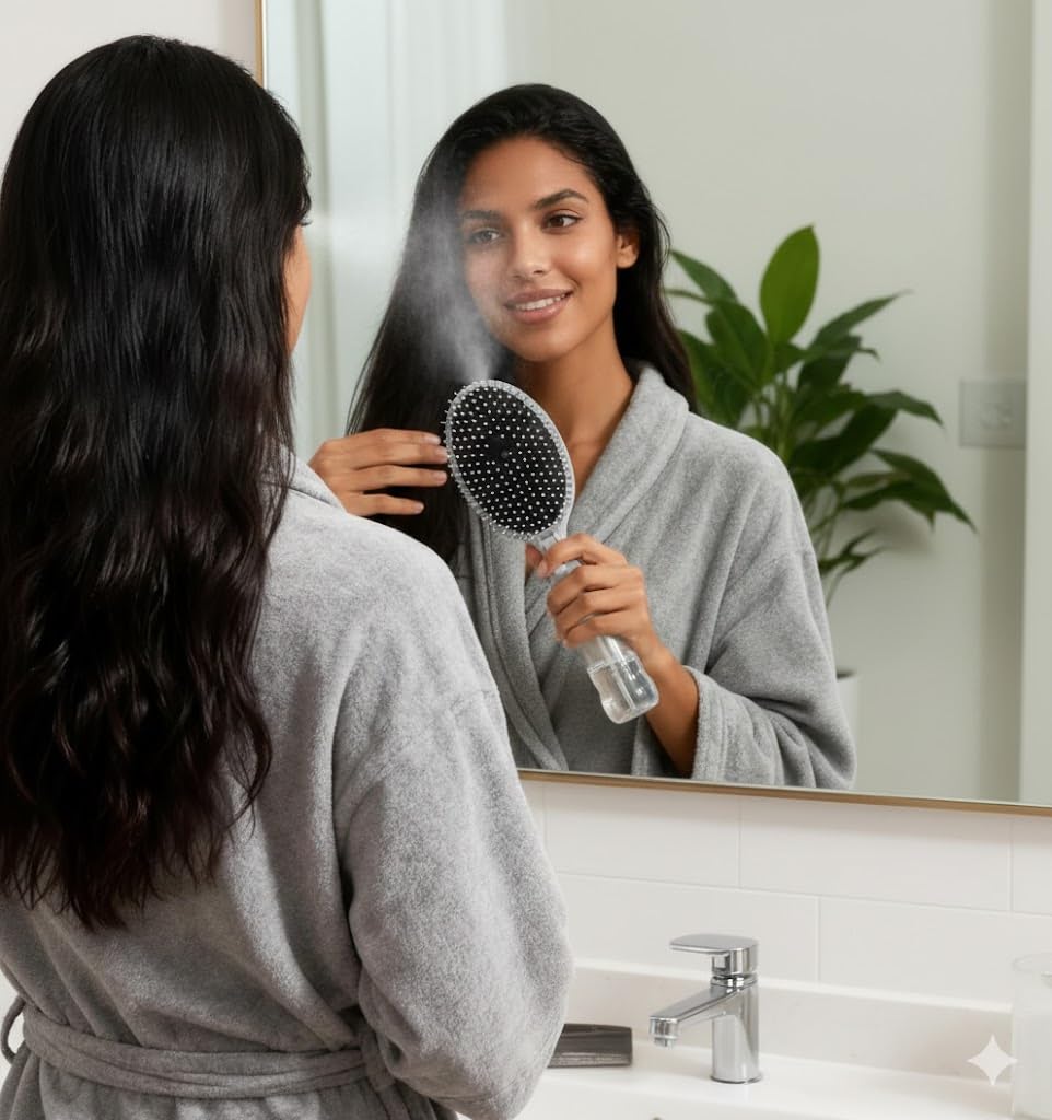2-in-1 Spray Hair Brush with Water Reservoir – Refillable Mist Detangling Brush for Wet & Dry Hair Styling, Anti-Frizz Hair Brush for Women, Men & Kids