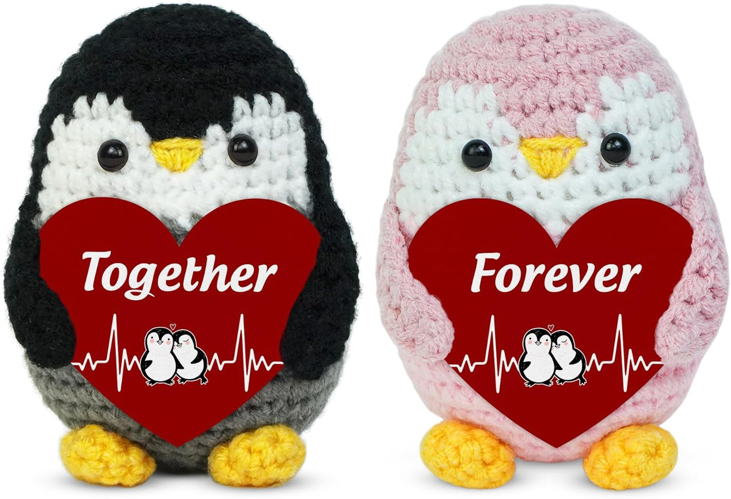 Valentines Day Gifts for Him Her - Positive Penguin Couple Crochet with Card