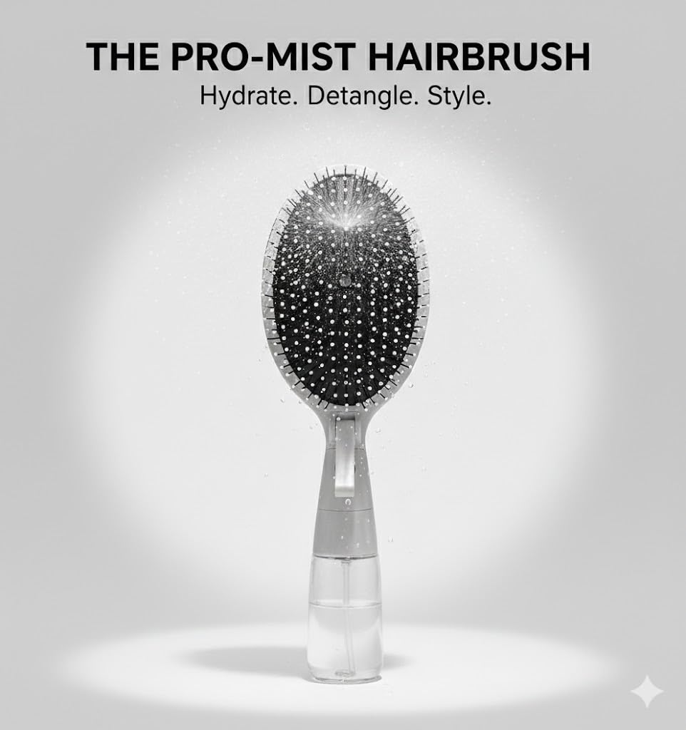 2-in-1 Spray Hair Brush with Water Reservoir – Refillable Mist Detangling Brush for Wet & Dry Hair Styling, Anti-Frizz Hair Brush for Women, Men & Kids