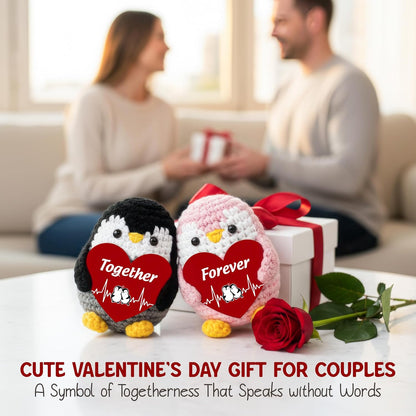 Valentines Day Gifts for Him Her - Positive Penguin Couple Crochet with Card