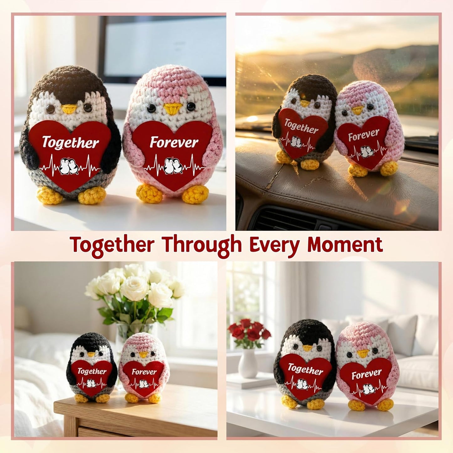 Valentines Day Gifts for Him Her - Positive Penguin Couple Crochet with Card