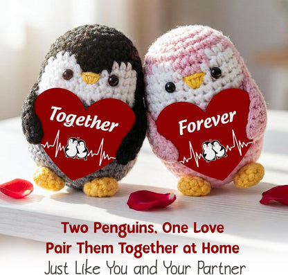 Valentines Day Gifts for Him Her - Positive Penguin Couple Crochet with Card