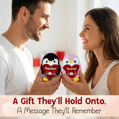 Valentines Day Gifts for Him Her - Positive Penguin Couple Crochet with Card