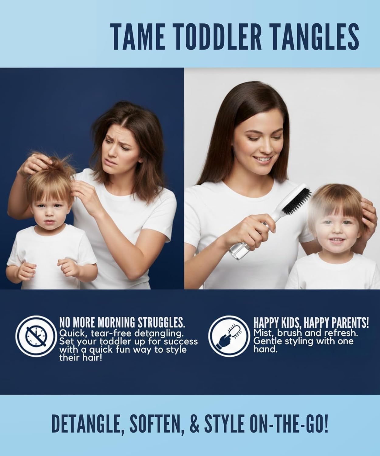 2-in-1 Spray Hair Brush with Water Reservoir – Refillable Mist Detangling Brush for Wet & Dry Hair Styling, Anti-Frizz Hair Brush for Women, Men & Kids